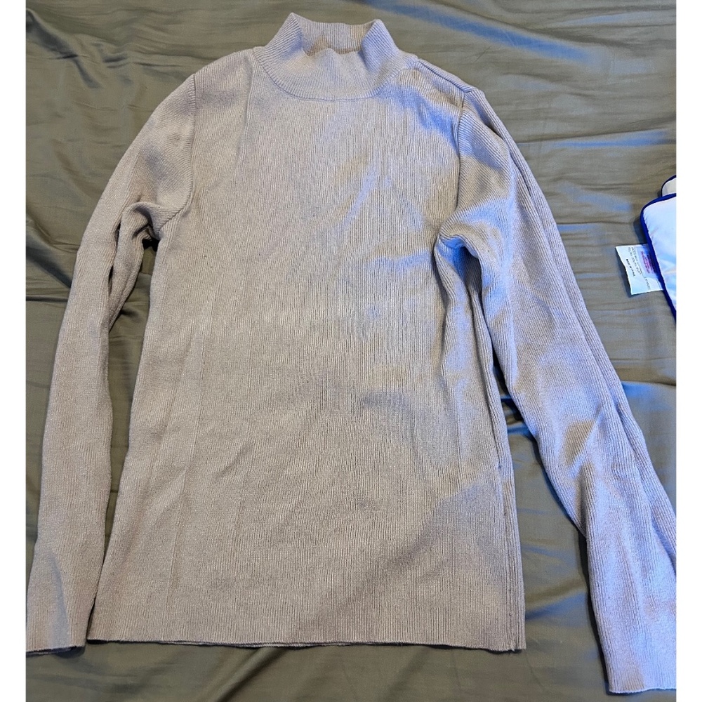 Cream Ribbed Mockneck Sweater | Neutral Minimal Knit | Fits S/M